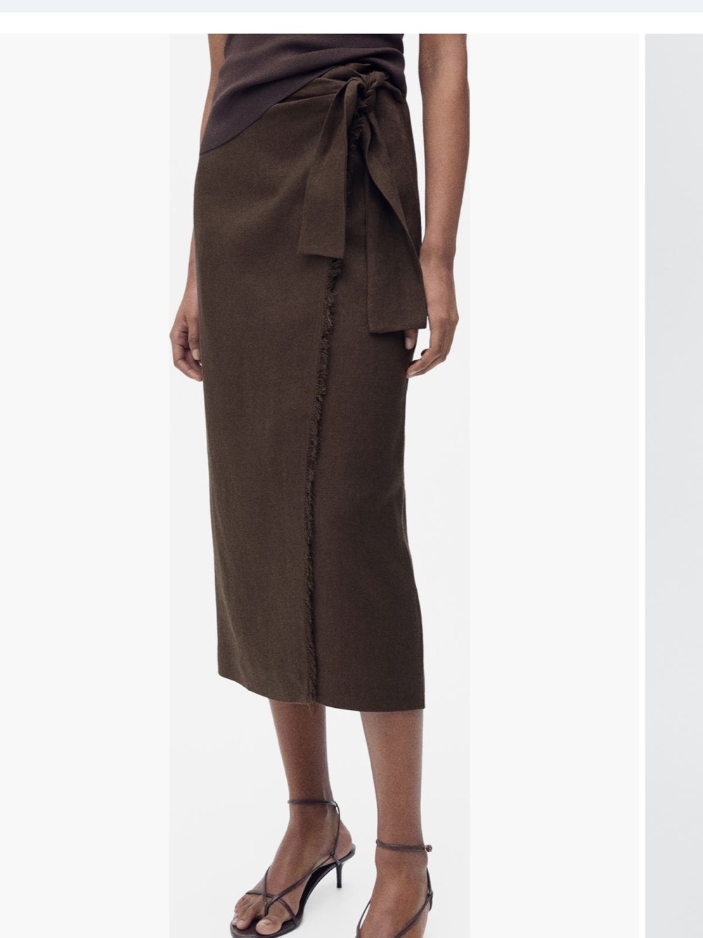 Mango Side Tie Linen Wrap Skirt